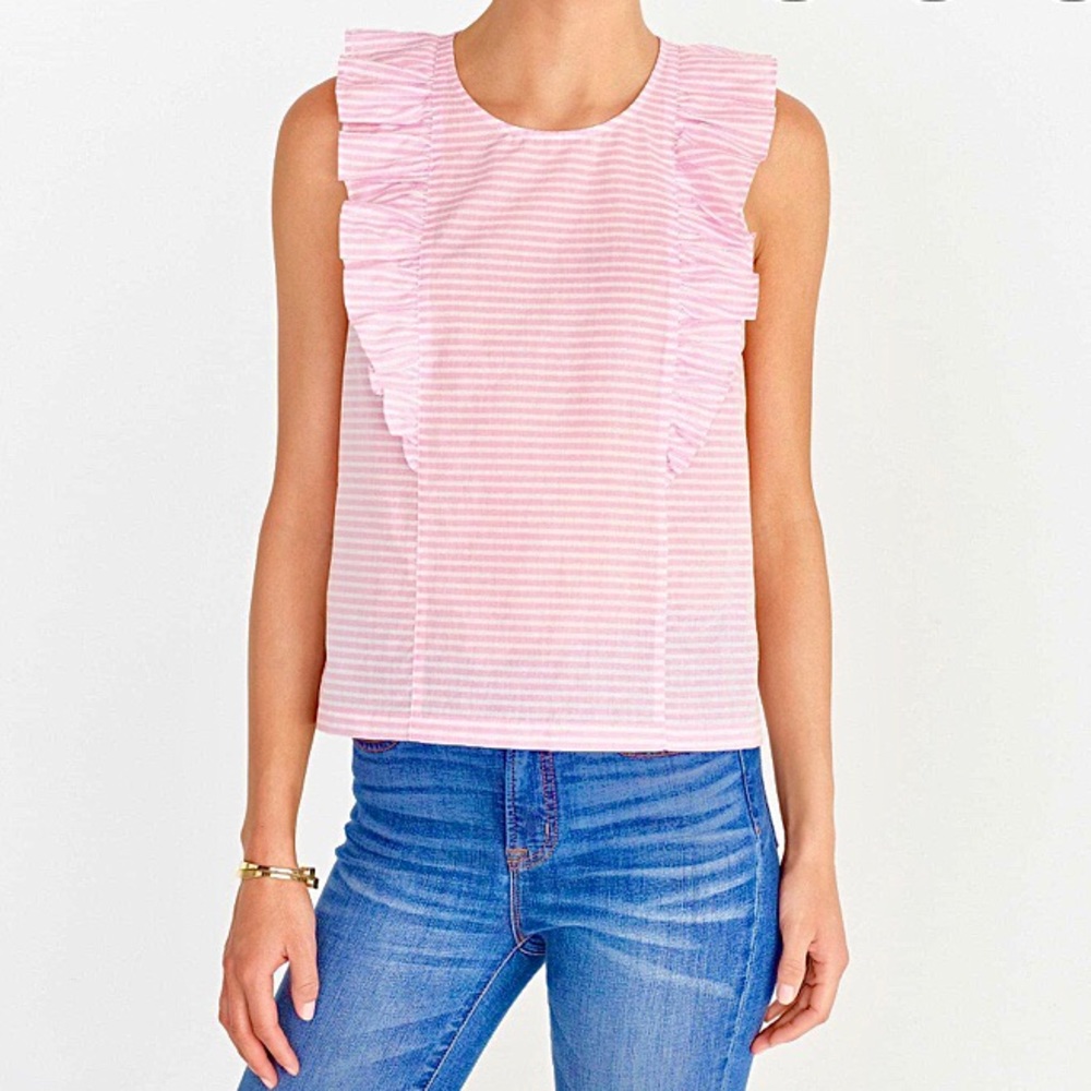 J.Crew Pink Short Sleeve Blouse with Ruffle Accent